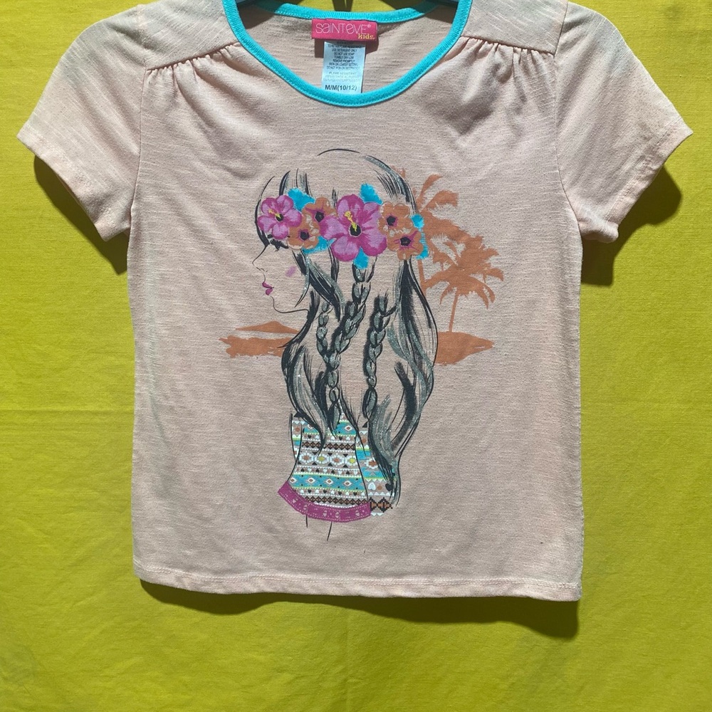 SAINTEVE Kids Tee with Floral and Girl Graphic